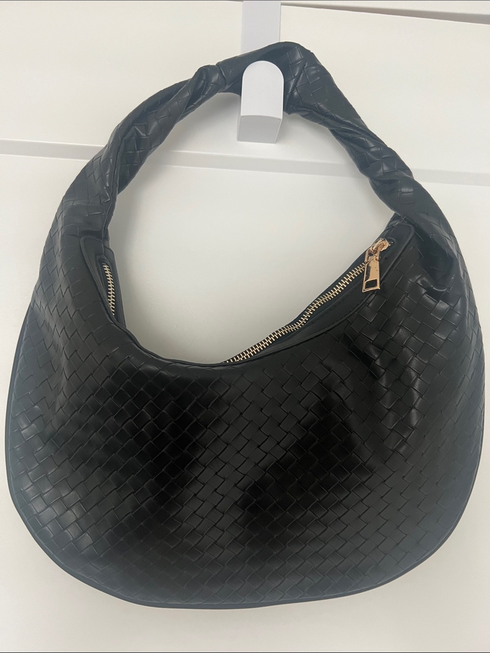 Joe Fresh Black Woven Hobo Bag with Gold Hardware
